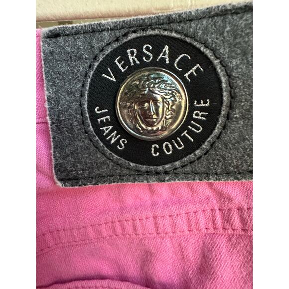 VTG 90s Versace Jeans Couture Medusa High Waisted Bubblegum Pink Denim Size 29 - Picture 6 of 13